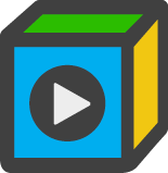 Image of building block with a video play button on it